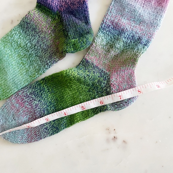 Hand Knit Wool Blend Socks, in Multicolor Green, Pink & Purple - Picture 9 of 11